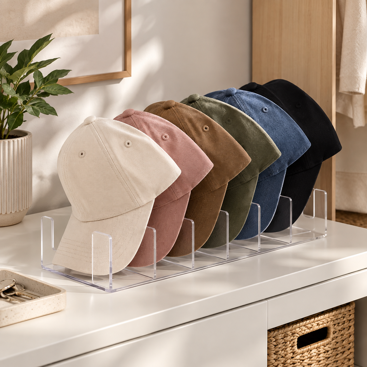 🧢 Clear Hat Organizer | Multi-Slot Cap Storage Rack