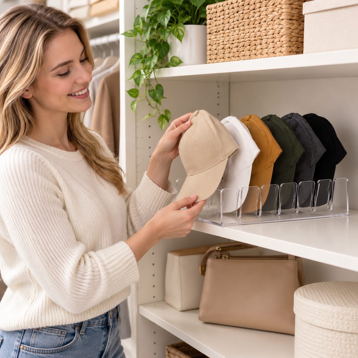 🧢 Clear Hat Organizer | Multi-Slot Cap Storage Rack