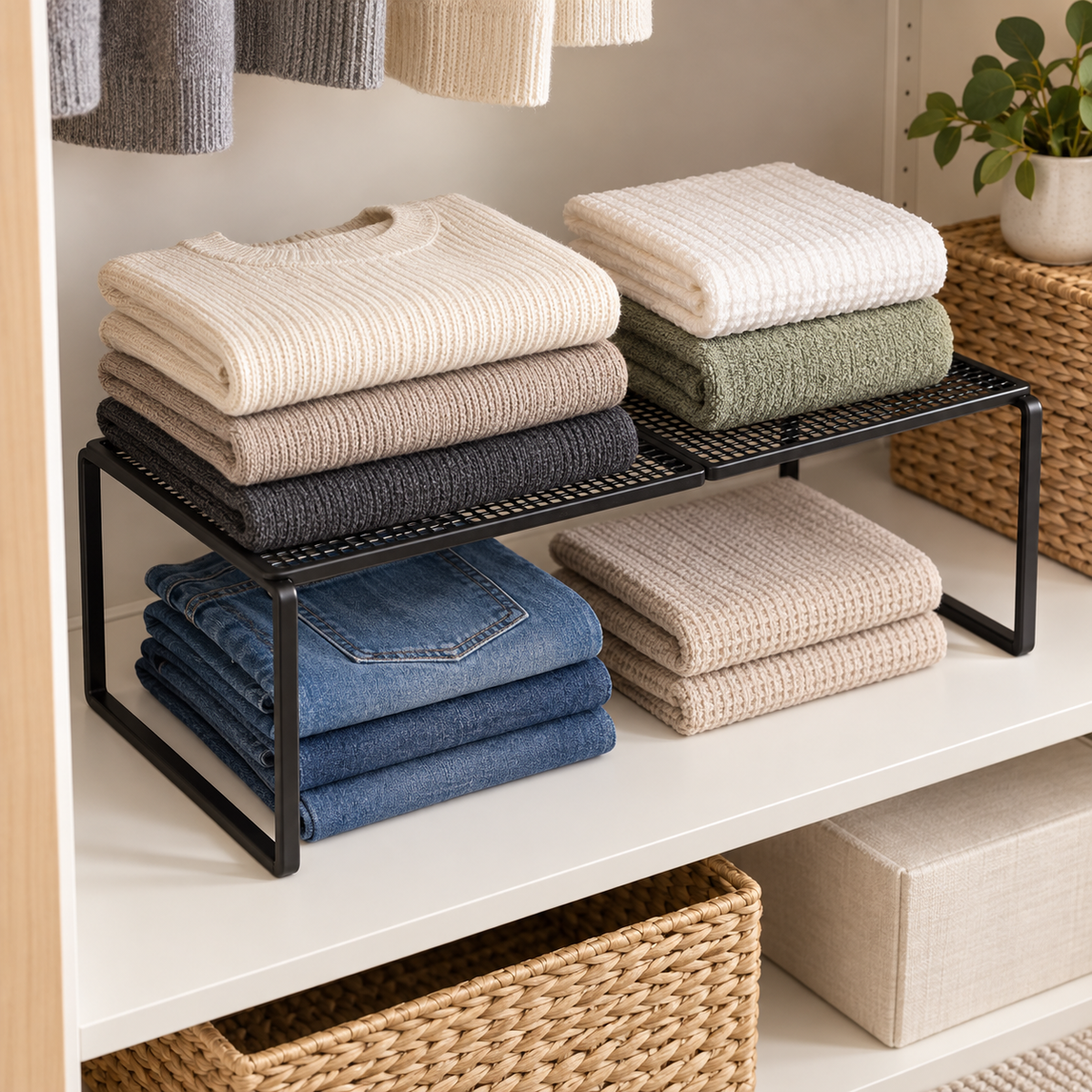 👕 Closet Shelf Organizer | Metal Mesh Stackable Storage Rack