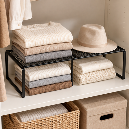 👕 Closet Shelf Organizer | Metal Mesh Stackable Storage Rack