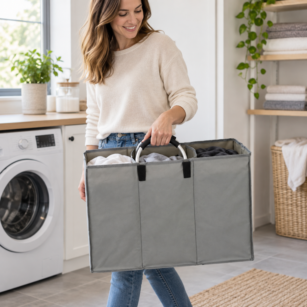 3-Section Laundry Sorter | Fabric Organizer | Easy-Carry Design