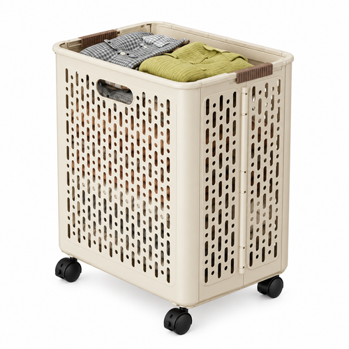 🤍 Rolling Laundry Basket | Ventilated Storage | Easy-Move Design