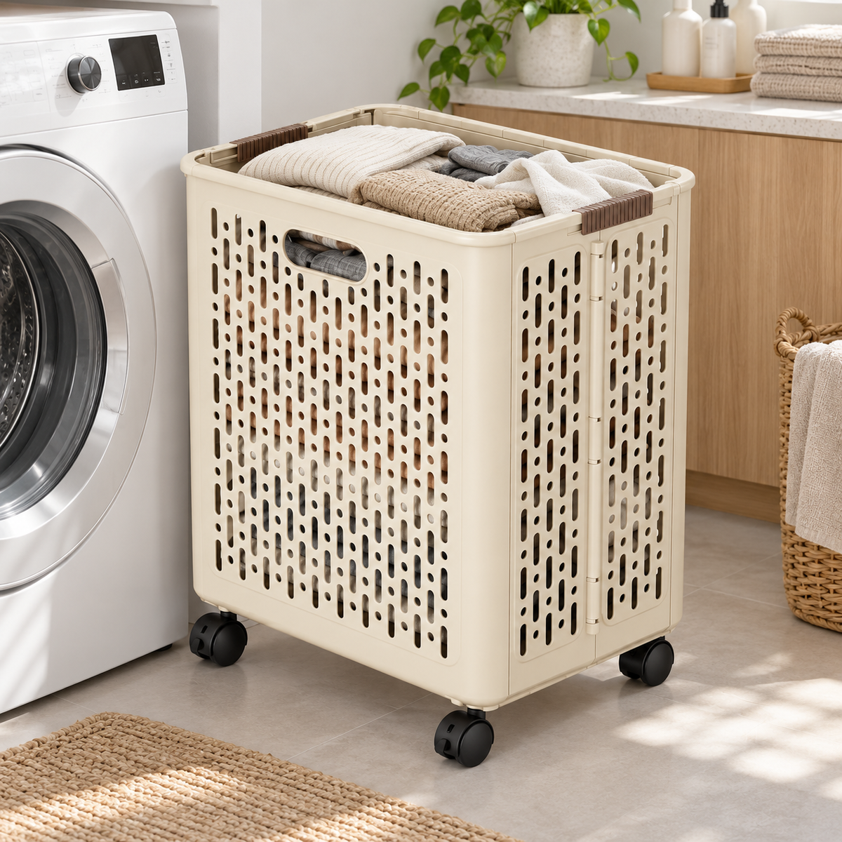 🤍 Rolling Laundry Basket | Ventilated Storage | Easy-Move Design
