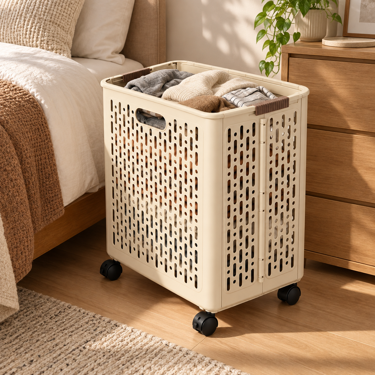 🤍 Rolling Laundry Basket | Ventilated Storage | Easy-Move Design