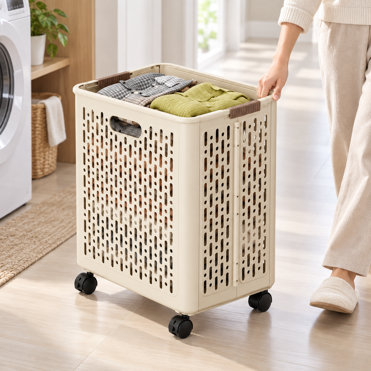 🤍 Rolling Laundry Basket | Ventilated Storage | Easy-Move Design