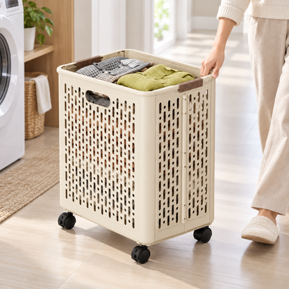 🤍 Rolling Laundry Basket | Ventilated Storage | Easy-Move Design
