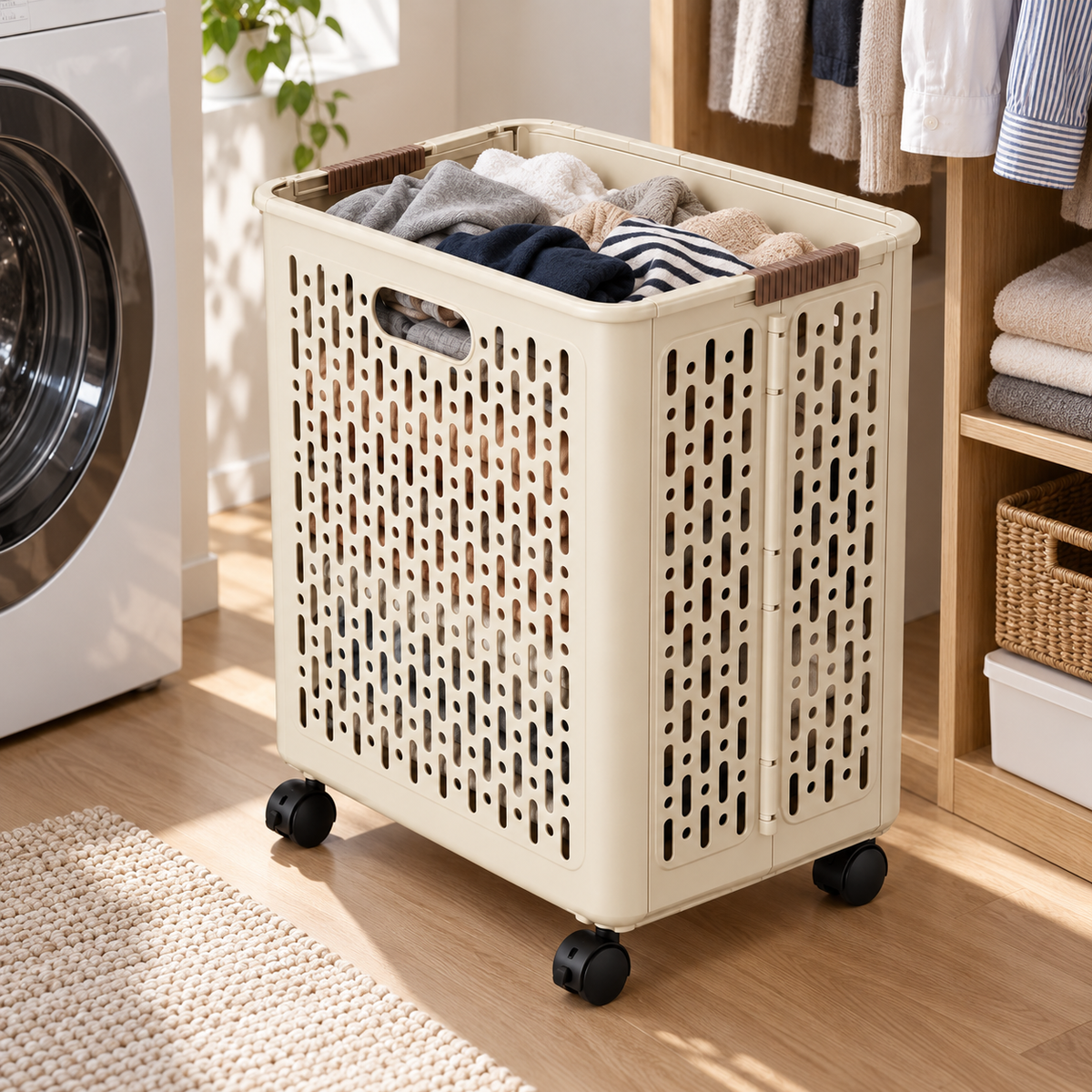 🤍 Rolling Laundry Basket | Ventilated Storage | Easy-Move Design