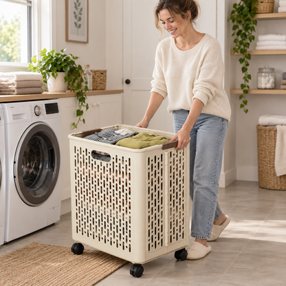 🤍 Rolling Laundry Basket | Ventilated Storage | Easy-Move Design