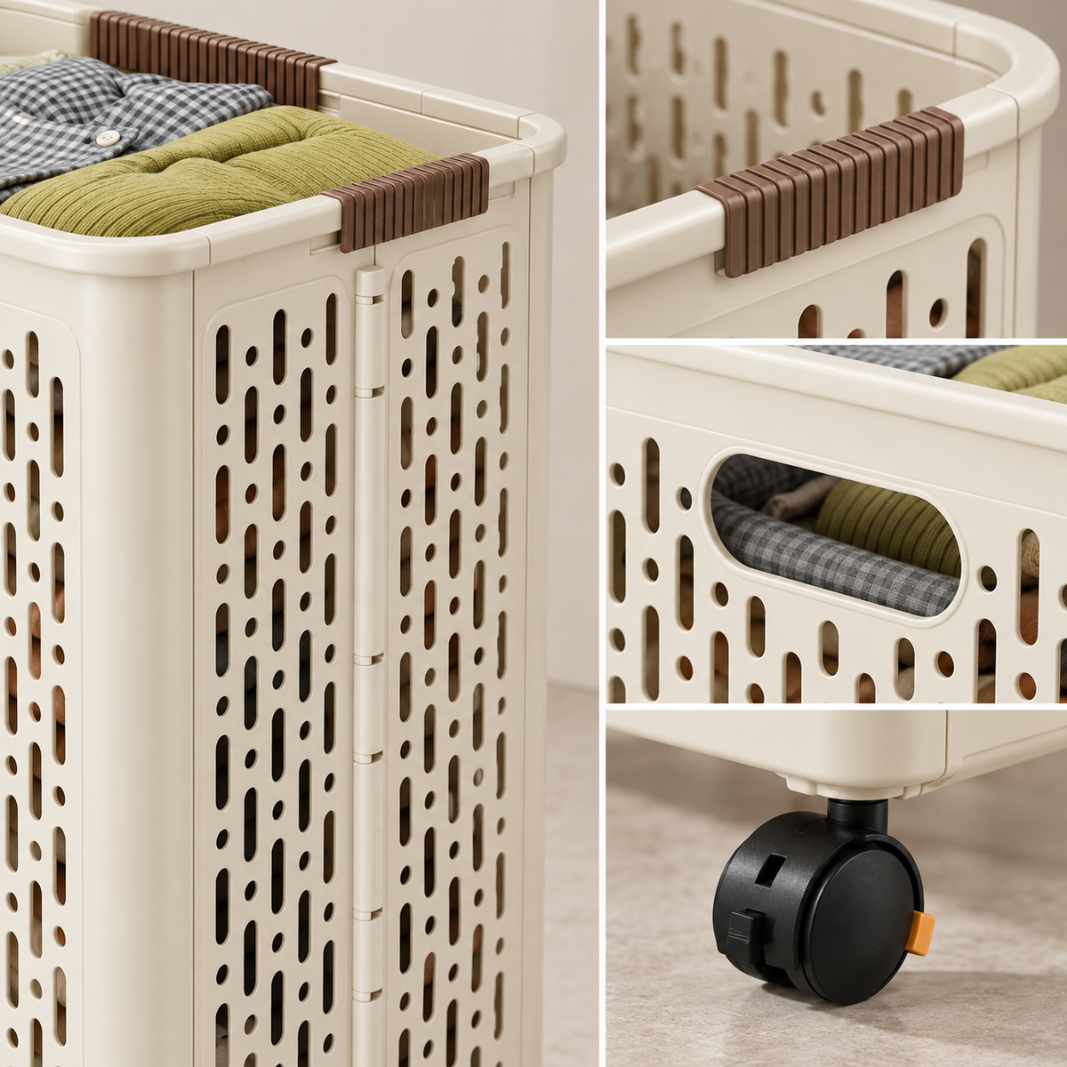 🤍 Rolling Laundry Basket | Ventilated Storage | Easy-Move Design