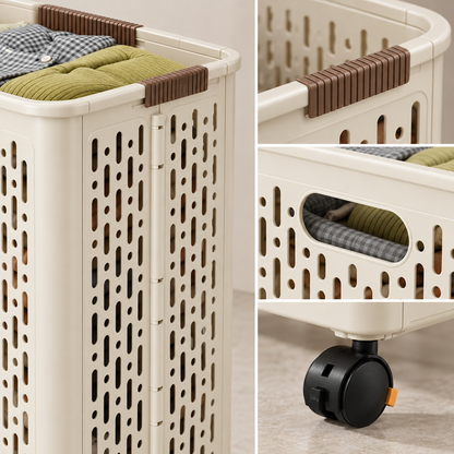 🤍 Rolling Laundry Basket | Ventilated Storage | Easy-Move Design