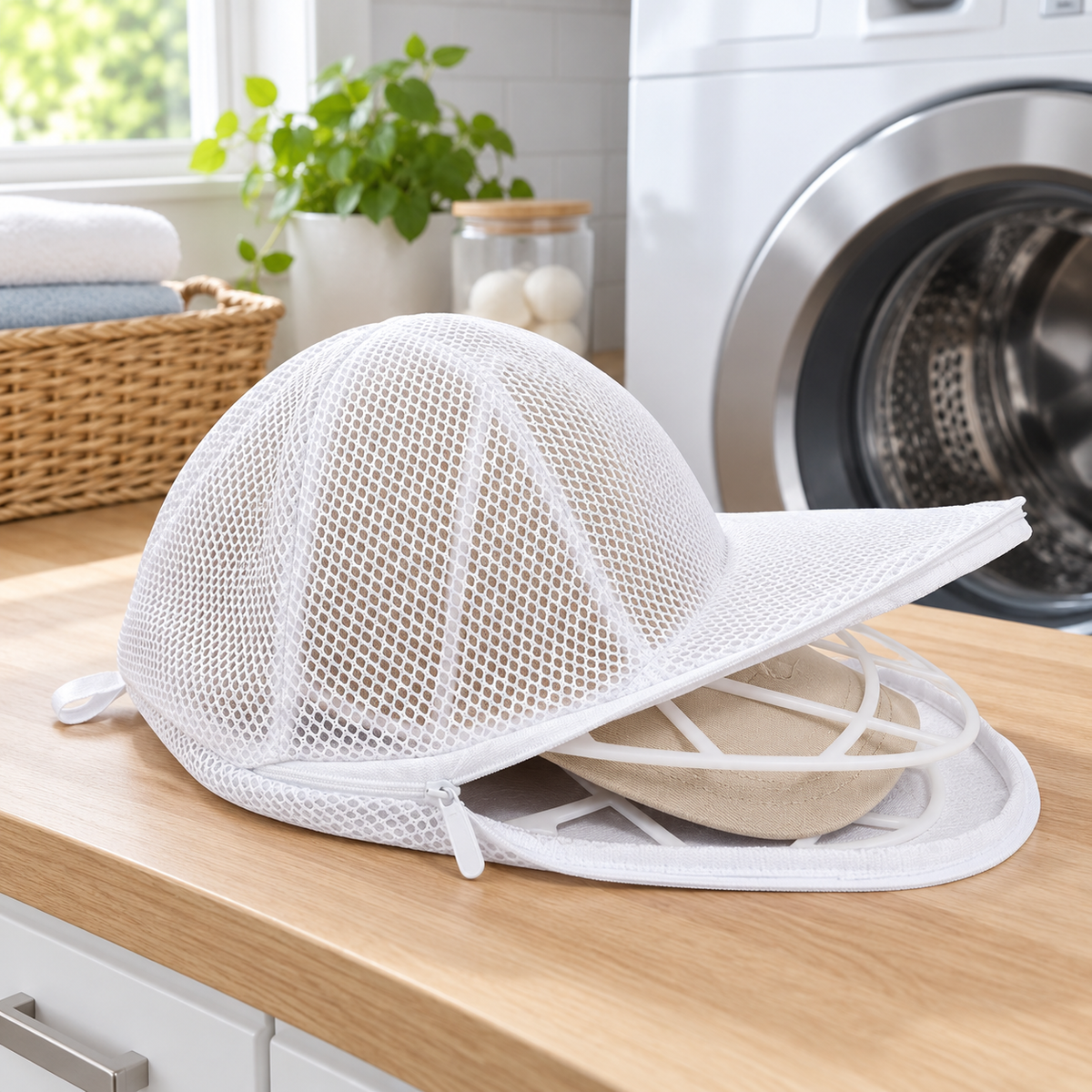 ⚪ Cap Washer Protector | Breathable Mesh | Shape-Safe Cleaning
