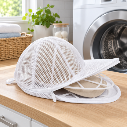 ⚪ Cap Washer Protector | Breathable Mesh | Shape-Safe Cleaning
