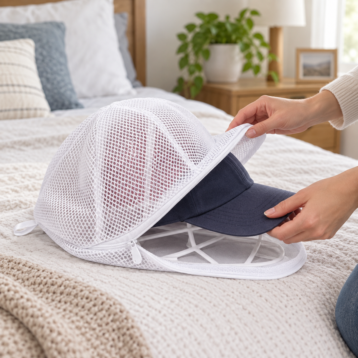 ⚪ Cap Washer Protector | Breathable Mesh | Shape-Safe Cleaning