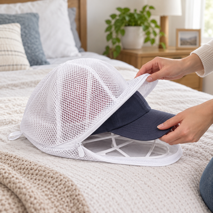 ⚪ Cap Washer Protector | Breathable Mesh | Shape-Safe Cleaning