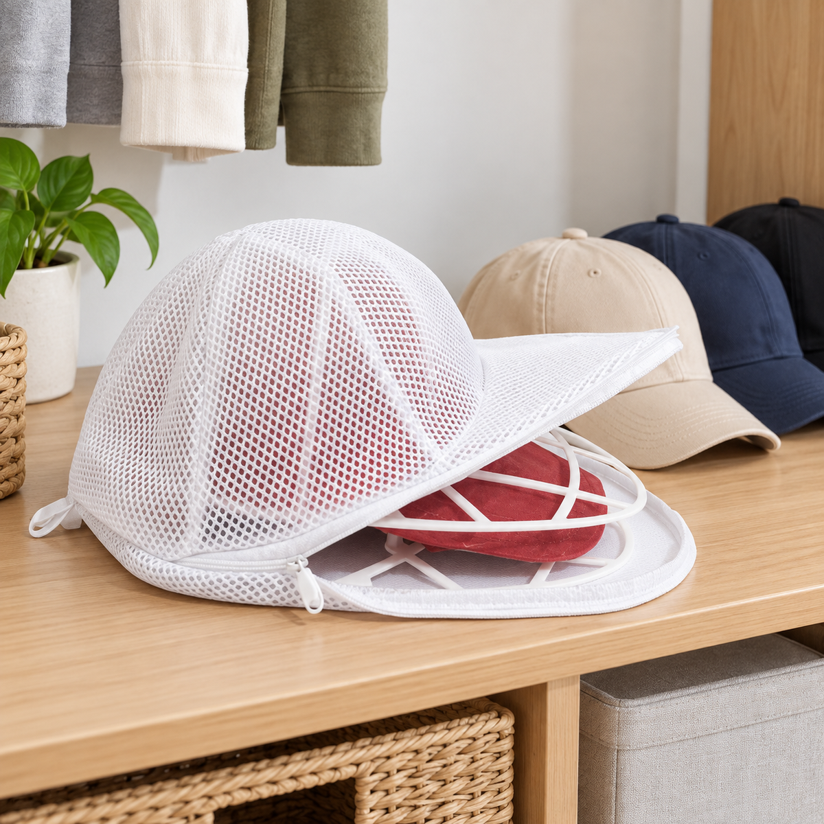 ⚪ Cap Washer Protector | Breathable Mesh | Shape-Safe Cleaning