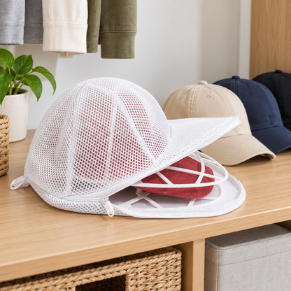 ⚪ Cap Washer Protector | Breathable Mesh | Shape-Safe Cleaning