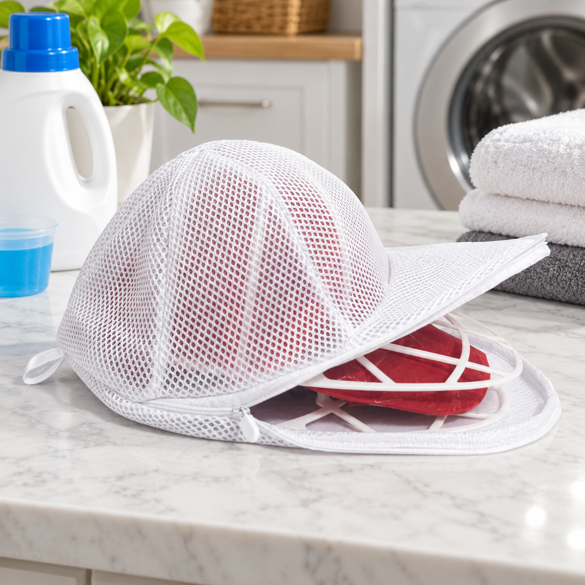 ⚪ Cap Washer Protector | Breathable Mesh | Shape-Safe Cleaning