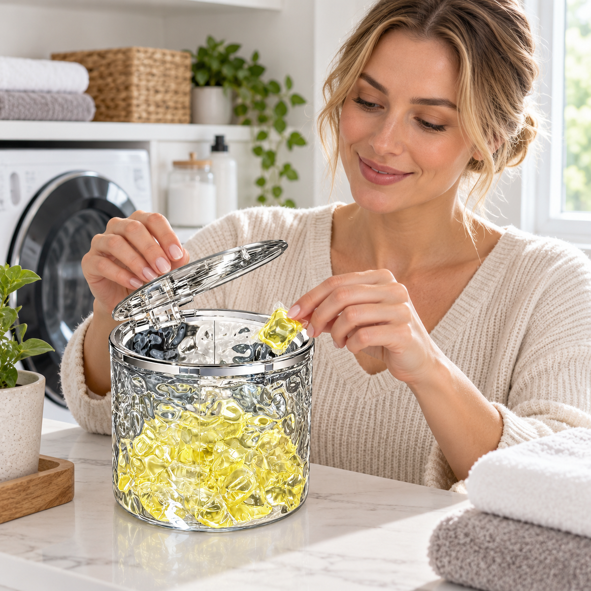 💛 Laundry Pod Storage Jar | Clear Organizer | Easy-Grab Design