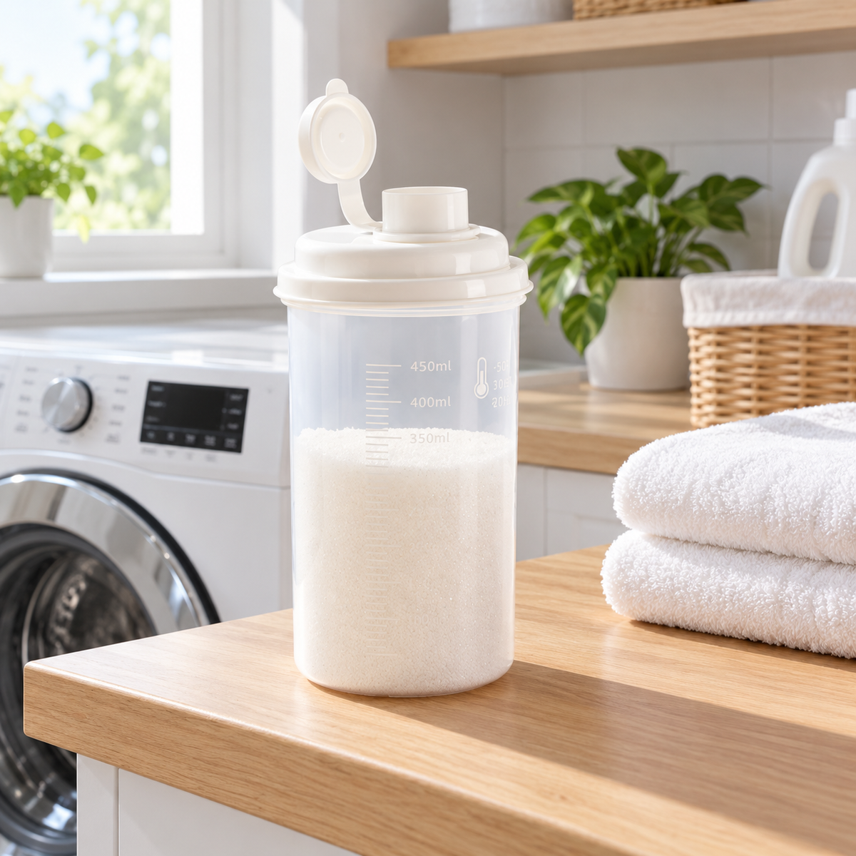 Laundry Powder Dispenser | Clear Measuring Container | Easy-Pour Storage