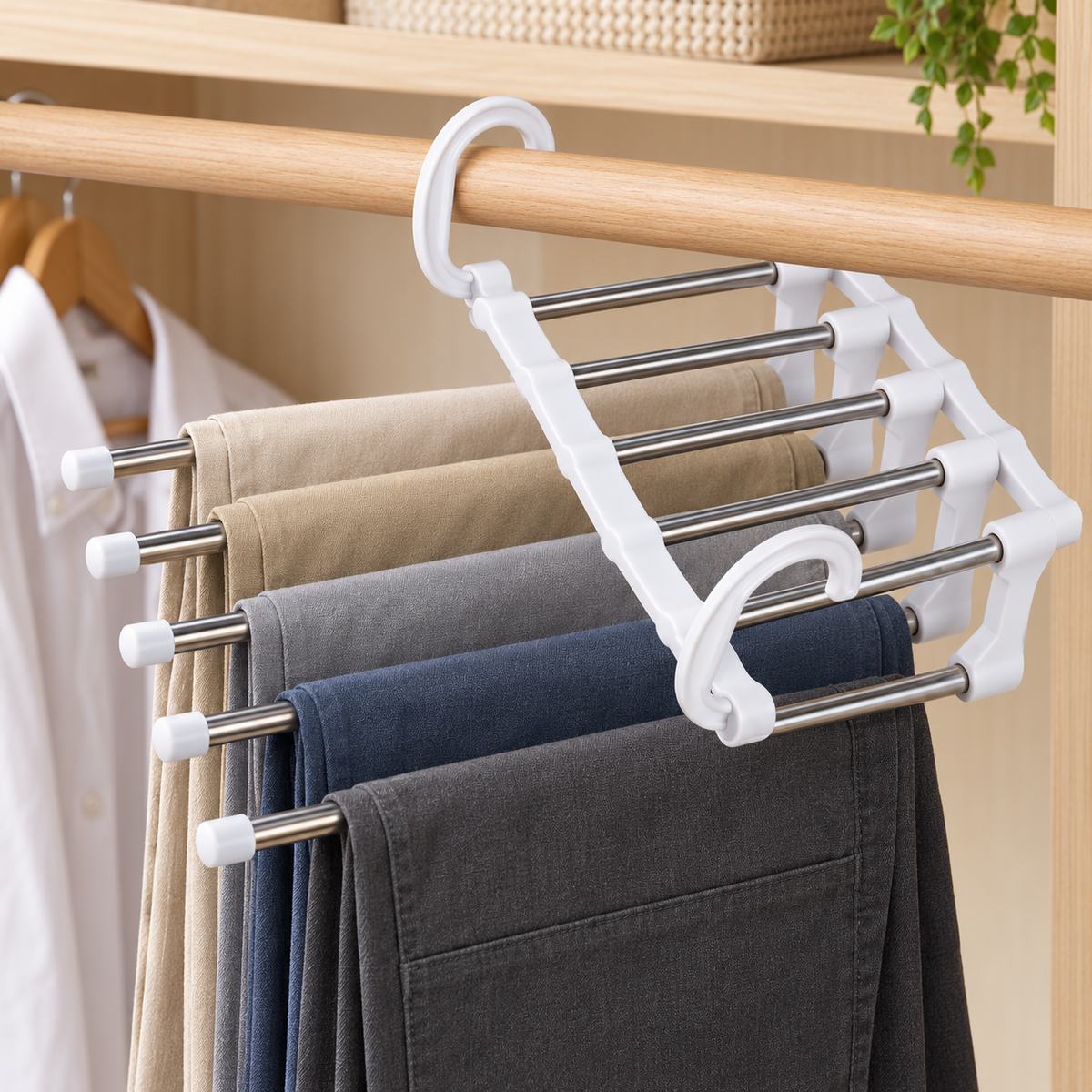 👖 Multi-Layer Pants Rack | Pull-Out Space-Saving Organizer
