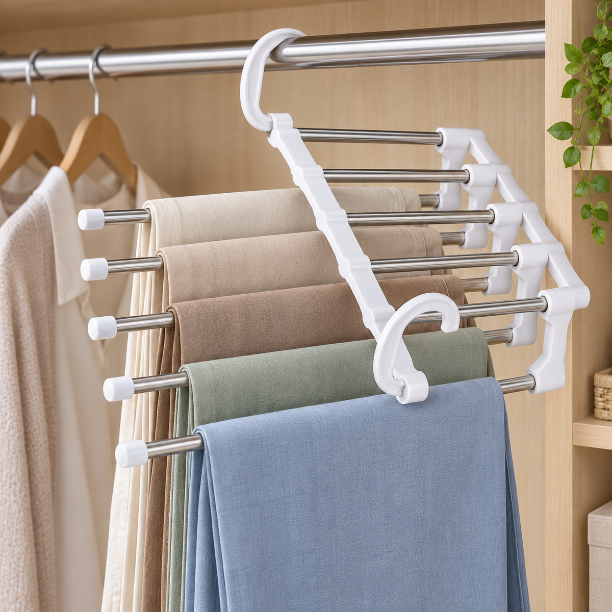👖 Multi-Layer Pants Rack | Pull-Out Space-Saving Organizer