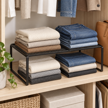 👕 Closet Shelf Organizer | Metal Mesh Stackable Storage Rack