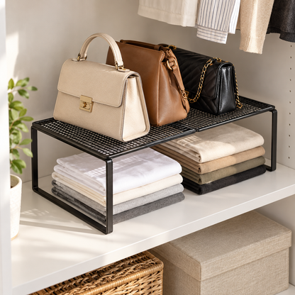 👕 Closet Shelf Organizer | Metal Mesh Stackable Storage Rack