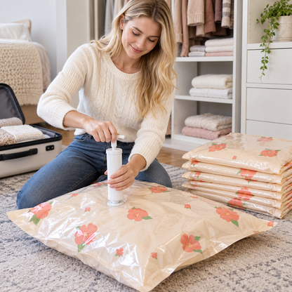 🌸 Vacuum Storage Bag Set | Space-Saving Compression Bags | Closet & Travel Organizer