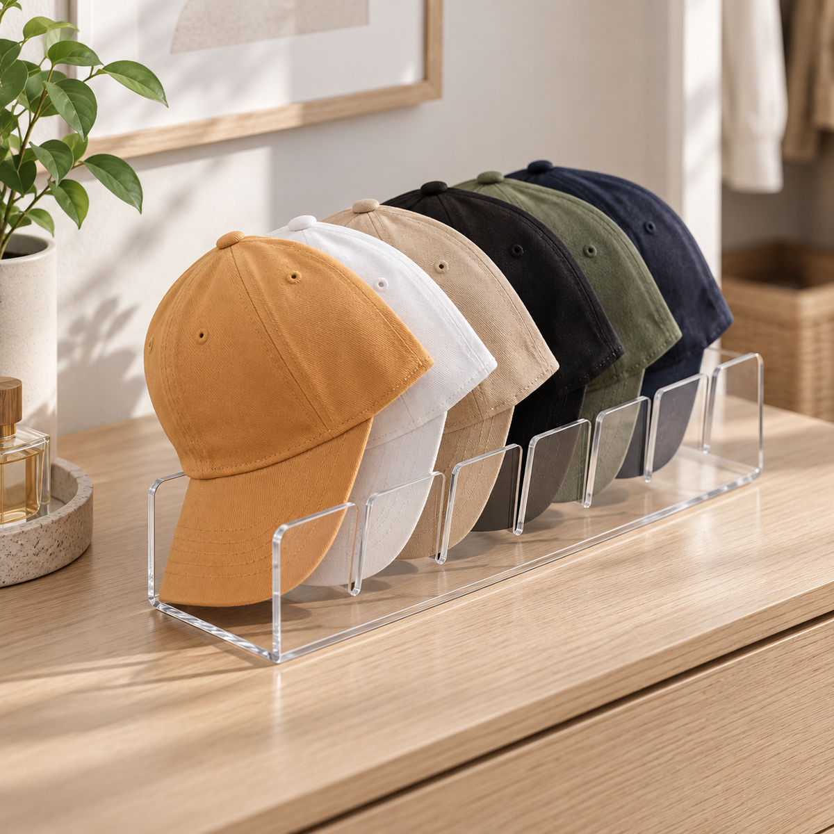 🧢 Clear Hat Organizer | Multi-Slot Cap Storage Rack